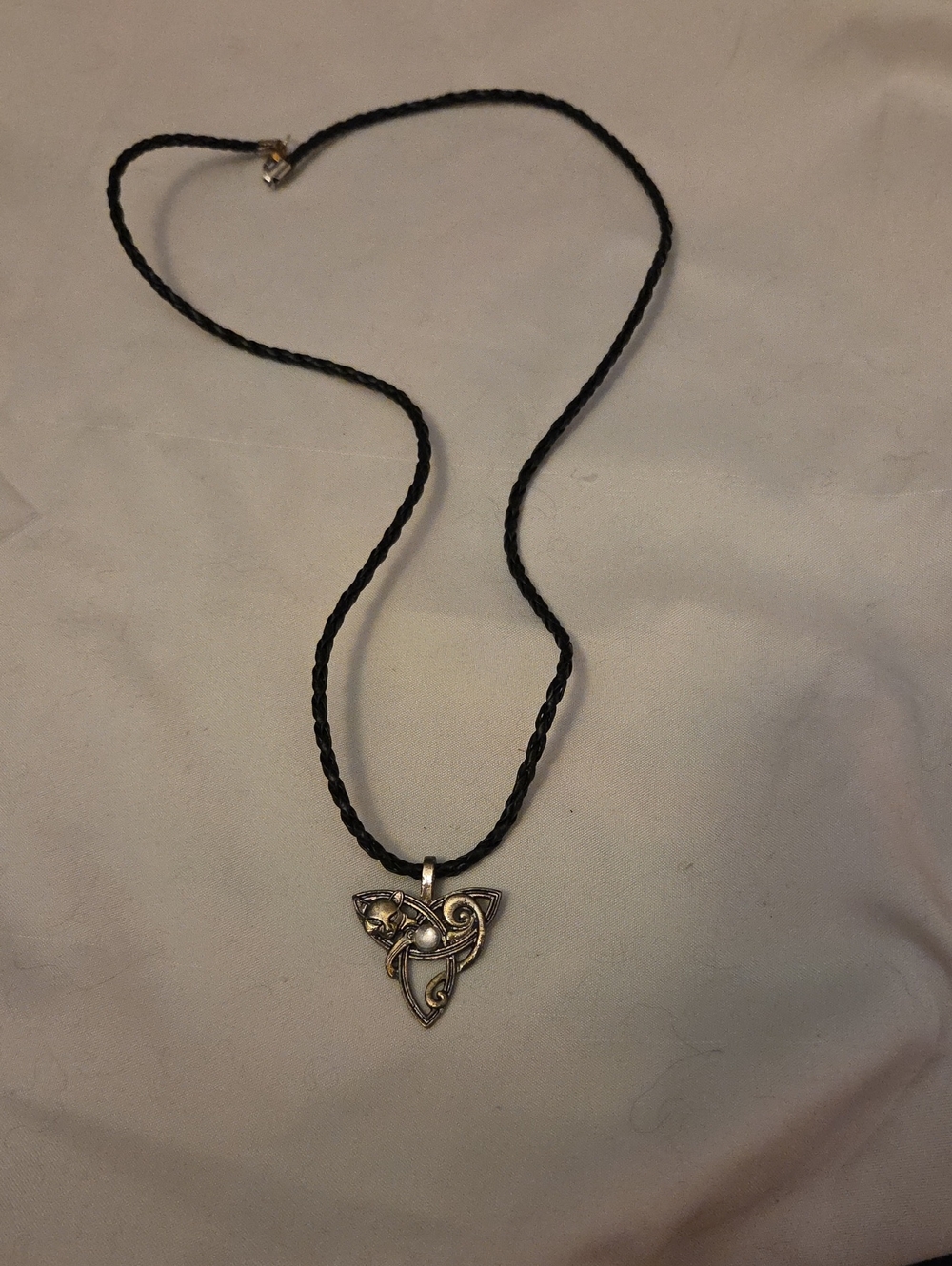 Celtic Knot Triangle Pendant Necklace in Black and Silver